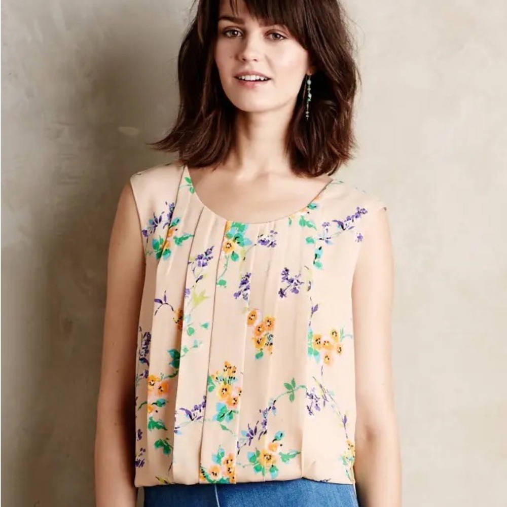 Anthropologie Meadow Rue Pleated Petals Floral Blouse Top XS